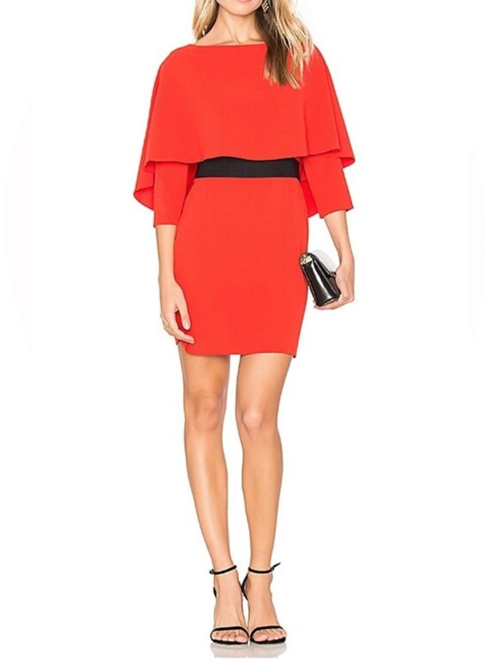 Alice + Olivia Cairo Cape Dress Poppy Red & Black Size 6